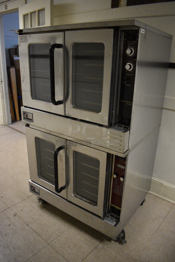 2 Southbend Marathoner Gold Stainless Steel Commercial Gas Powered Full Size Convection Ovens w/ View Through Doors, Metal Oven Racks and Thermostatic Controls on Commercial Casters. BUYER MUST REMOVE. 38x42x63.5. 2 Times Your Bid! (Clearview Elementary - Upstairs Hallway) - Image 2 of 10