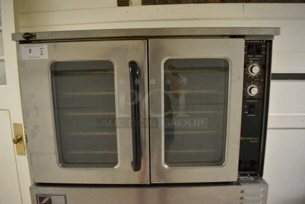 2 Southbend Marathoner Gold Stainless Steel Commercial Gas Powered Full Size Convection Ovens w/ View Through Doors, Metal Oven Racks and Thermostatic Controls on Commercial Casters. BUYER MUST REMOVE. 38x42x63.5. 2 Times Your Bid! (Clearview Elementary - Upstairs Hallway) - Image 4 of 10