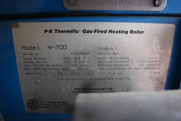 PK Thermific Model N-700 Metal Floor Style Natural Gas Fired Heating Boiler. BUYER MUST REMOVE. 20x39x57. (stadium) - Image 6 of 6