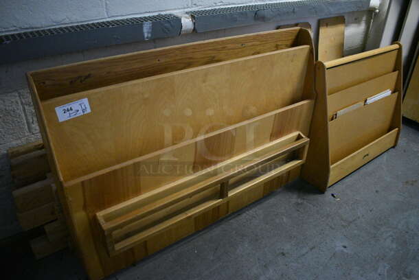 ALL ONE MONEY! Lot of Various Wood Pattern Items Including Magazine Rack and Shelving. Does NOT Include Lumber Behind Units. BUYER MUST REMOVE. Includes 49x33x11. (Clearview Elementary - Lower Level) - Image 2 of 5