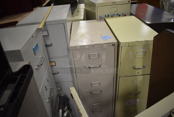 ALL ONE MONEY! Lot of Various Items Including Desks, Filing Cabinets, Stainless Steel Sink. Does Not Include Metal Pan Transport Rack, Metal Baskets, Ramp and One Tan File Drawer Cabinet. BUYER MUST REMOVE. Includes 60x28x29. (Clearview Elementary - Gym) - Image 2 of 12