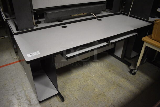 ALL ONE MONEY! Lot of 39 Gray Desks. BUYER MUST REMOVE. 72x24x28.5. (Clearview Elementary - Gym)