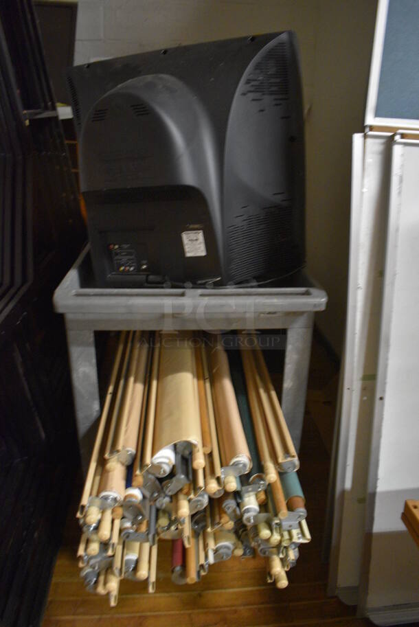 ALL ONE MONEY! Lot of Various Items Including Whiteboards, AV Cart, Television, Carts and Maps. BUYER MUST REMOVE. Includes 21x21x30. (Clearview Elementary - Stage) - Image 6 of 10