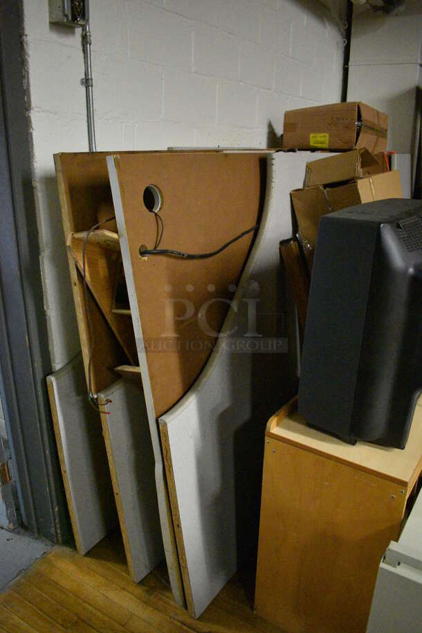 ALL ONE MONEY! Lot of Various Items Including Whiteboards, AV Cart, Television, Carts and Maps. BUYER MUST REMOVE. Includes 21x21x30. (Clearview Elementary - Stage) - Image 10 of 10