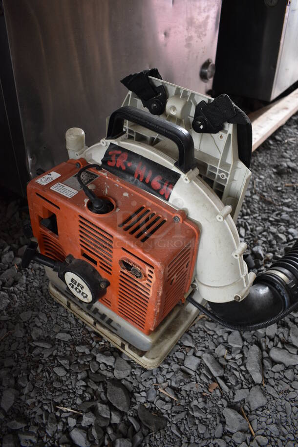 Stihl Model BR400 Gas Powered Backpack Leaf Blower. BUYER MUST REMOVE. 16x61x18. (stadium) - Image 5 of 8