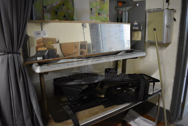 ALL ONE MONEY! Lot of Various Items Including Table, Mop, Mirror. Does Not Include Fire Extinguisher. BUYER MUST REMOVE. Includes 46x23x21. (Clearview Elementary - Stage) - Image 3 of 5