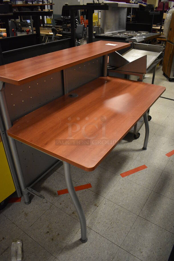 ALL ONE MONEY! Lot of Various Items Including 2 Blue Metal Cabinets, Cart, Shelves and Tables. BUYER MUST REMOVE. Includes 30x29.5x33. (Clearview Elementary - Gym) - Image 5 of 8