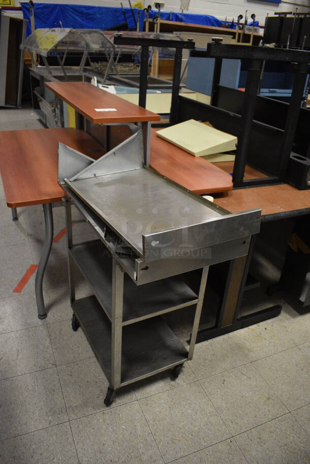 ALL ONE MONEY! Lot of Various Items Including 2 Blue Metal Cabinets, Cart, Shelves and Tables. BUYER MUST REMOVE. Includes 30x29.5x33. (Clearview Elementary - Gym) - Image 7 of 8