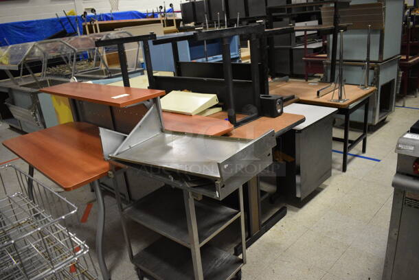 ALL ONE MONEY! Lot of Various Items Including 2 Blue Metal Cabinets, Cart, Shelves and Tables. BUYER MUST REMOVE. Includes 30x29.5x33. (Clearview Elementary - Gym) - Image 8 of 8