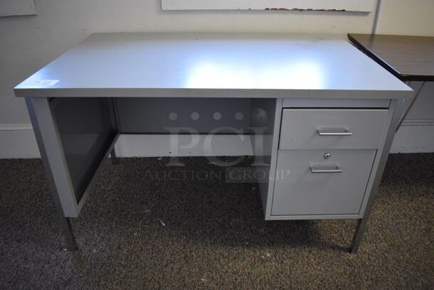 Gray Metal Desk. BUYER MUST REMOVE. 48x31x29 (Clearview Elementary - Upstairs Hallway) - Image 2 of 4