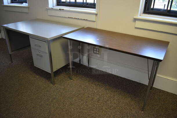 Gray Metal Desk. BUYER MUST REMOVE. 48x31x29 (Clearview Elementary - Upstairs Hallway) - Image 4 of 4
