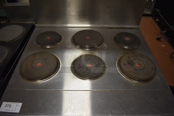 Garland Model SS686 Stainless Steel Commercial Electric Powered 6 Burner Hot Plate Range w/ Oven, Over Shelf and Back Splash. 240 Volts. 36x34.5x59. (Clearview Elementary - Gym) - Image 3 of 9