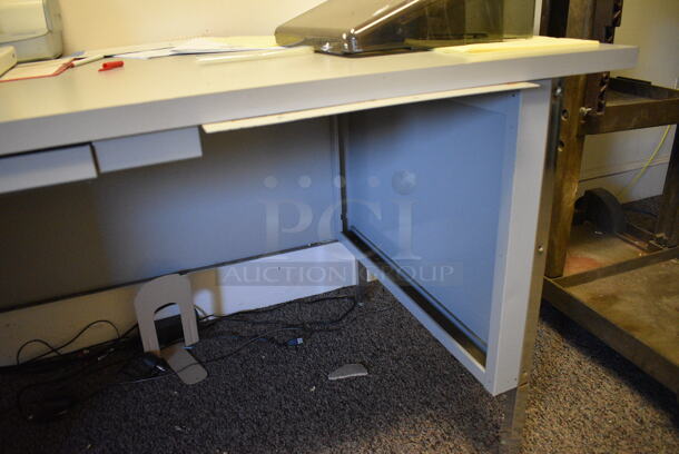ALL ONE MONEY! Lot of Gray Metal Table w/ Contents Including Wrench, Printer and Stapler. BUYER MUST REMOVE. 66x31x29.5. (Clearview Elementary - Upstairs Hallway) - Image 6 of 7
