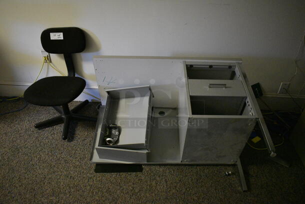 ALL ONE MONEY! Lot of Black Office Chair and Gray Desk. BUYER MUST REMOVE. Includes 17x20x28, 40x24x30. (Clearview Elementary - Upstairs Hallway) - Image 1 of 4
