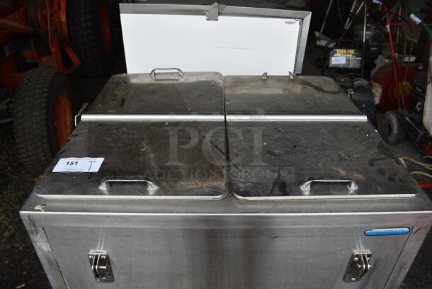 Shelleymatic Stainless Steel Commercial 2 Well Tray Return on Commercial Casters. BUYER MUST REMOVE. 32.5x28x37 - Image 3 of 9