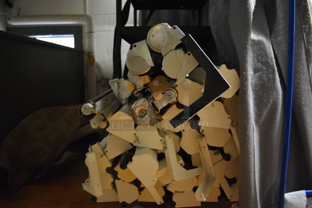 ALL ONE MONEY! Lot of Black Metal AV Cart w/ 34 Projector Screens / Maps. BUYER MUST REMOVE. Includes 32.5x22x48. (Clearview Elementary - Stage) - Image 2 of 4
