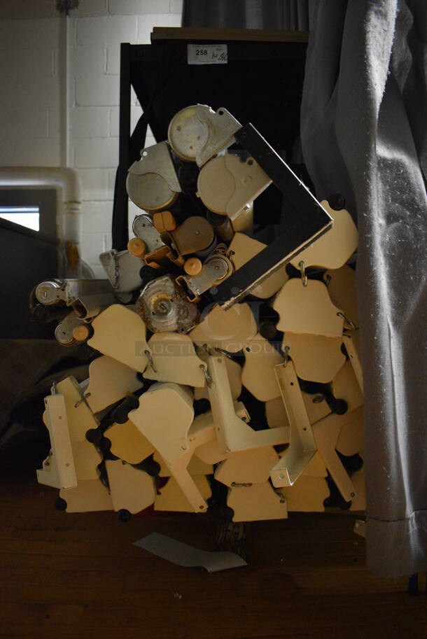 ALL ONE MONEY! Lot of Black Metal AV Cart w/ 34 Projector Screens / Maps. BUYER MUST REMOVE. Includes 32.5x22x48. (Clearview Elementary - Stage) - Image 3 of 4