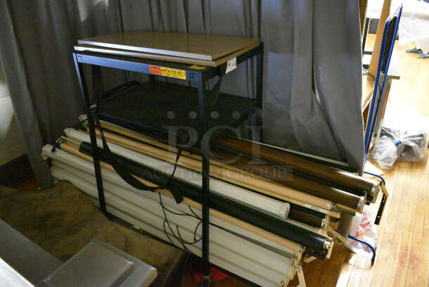 ALL ONE MONEY! Lot of Black Metal AV Cart w/ 34 Projector Screens / Maps. BUYER MUST REMOVE. Includes 32.5x22x48. (Clearview Elementary - Stage) - Image 4 of 4