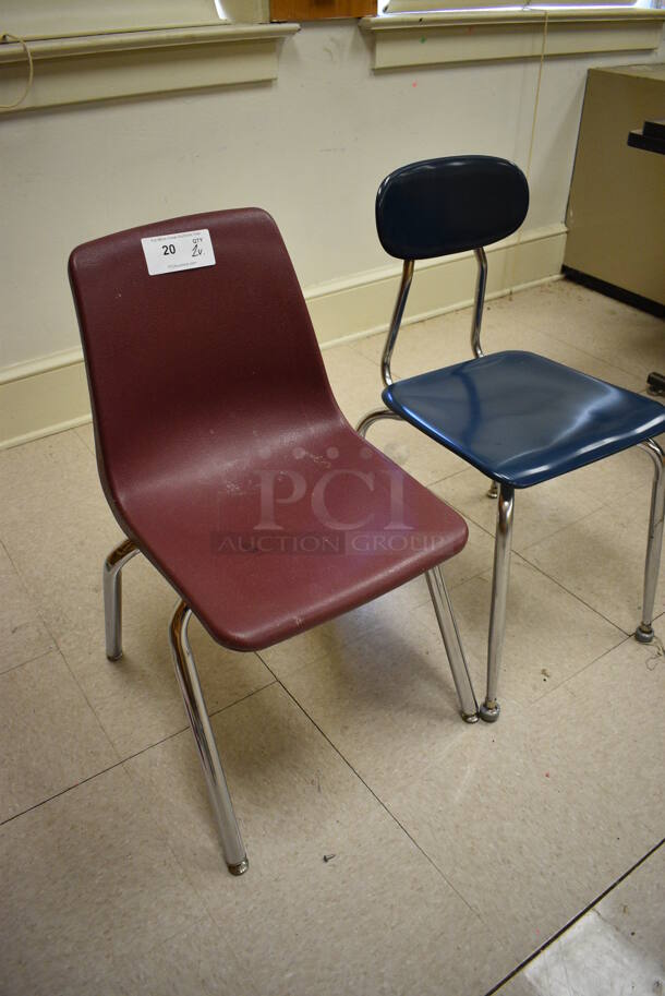 2 Various Chairs; Maroon and Blue. BUYER MUST REMOVE. 19x20x30, 16x19x31. 2 Times Your Bid! (Clearview Elementary - Room 11) - Image 2 of 3