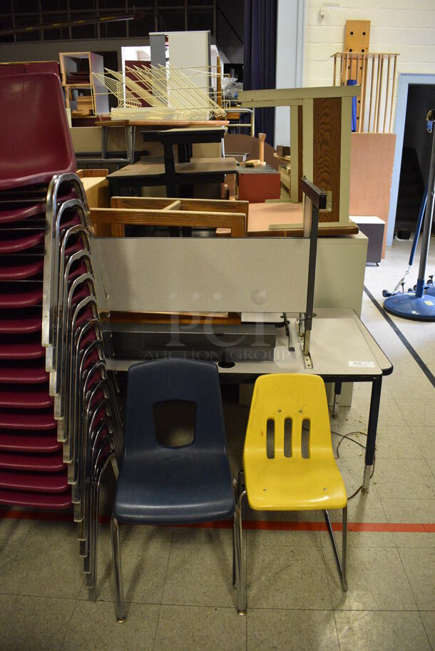 ALL ONE MONEY! Lot of Various Items Including Chairs, Desks, Tables, Filing Cabinets. Does Not Include Fitness Equipment. BUYER MUST REMOVE. Includes 72x24x26.5. (Clearview Elementary - Gym) - Image 2 of 10