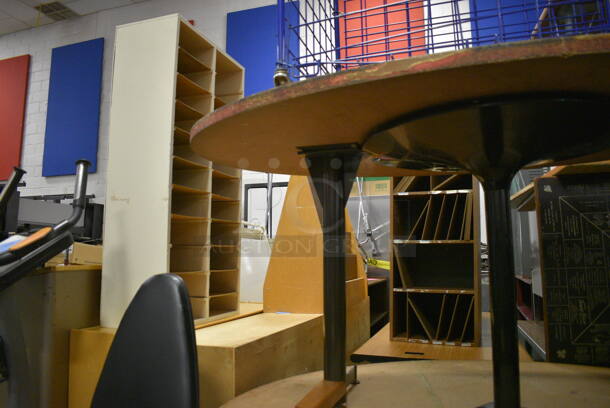 ALL ONE MONEY! Lot of Various Items Including Chairs, Tables, Cart, Cabinet and Desks. Does Not Include The Warmer and a Few Other Items Wrapped In Caution Tape. BUYER MUST REMOVE. Includes 36x18.5x42. (Clearview Elementary - Gym) - Image 8 of 8