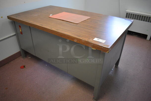 Gray Metal Desk w/ Wood Pattern Tabletop. BUYER MUST REMOVE. (Clearview Elementary - Room 11.5) - Image 2 of 5