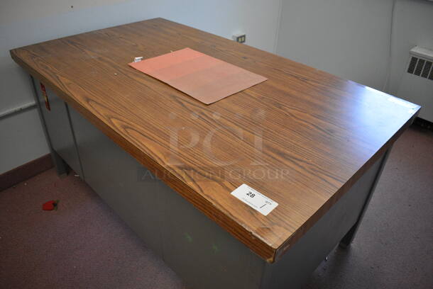Gray Metal Desk w/ Wood Pattern Tabletop. BUYER MUST REMOVE. (Clearview Elementary - Room 11.5) - Image 3 of 5