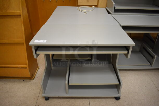 6 Gray Metal Desks on Casters. BUYER MUST REMOVE. 36x20x29.5. 6 Times Your Bid! (Clearview Elementary - Room 11)