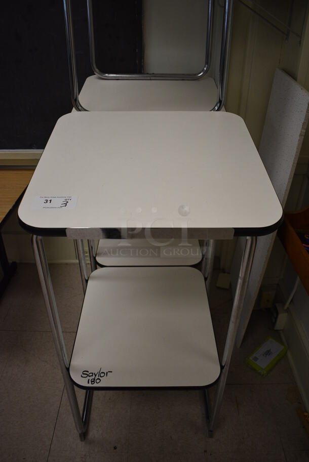 3 White Metal Desks. BUYER MUST REMOVE. 24x24x45.5. 3 Times Your Bid! (Clearview Elementary - Room 12)