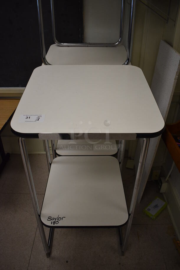 3 White Metal Desks. BUYER MUST REMOVE. 24x24x45.5. 3 Times Your Bid! (Clearview Elementary - Room 12) - Image 1 of 4