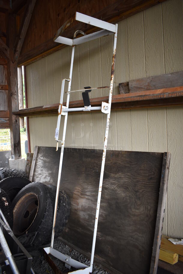 White Metal Tool Box Ladder Rack for Bucket Truck. BUYER MUST REMOVE. 22x104x20. (stadium)