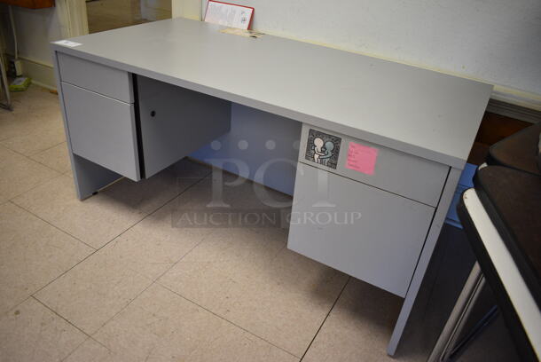 Gray Desk w/ 4 Drawers. BUYER MUST REMOVE. 60x30x29. (Clearview Elementary - Room 12) - Image 2 of 4