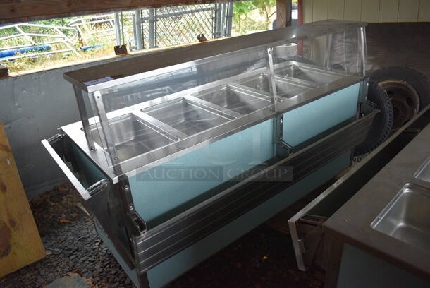 Vollrath Model 37050-2494-CNB Stainless Steel Commercial Electric Powered 5 Well Steam Table w/ Sneeze Guard and Tray Slide on Commercial Casters. BUYER MUST REMOVE. 208 Volts, 1 Phase. 92.5x48x48. (stadium) - Image 1 of 8