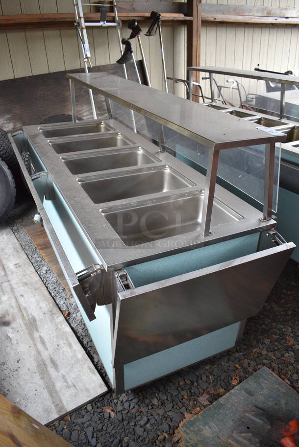 Vollrath Model 37050-2494-CNB Stainless Steel Commercial Electric Powered 5 Well Steam Table w/ Sneeze Guard and Tray Slide on Commercial Casters. BUYER MUST REMOVE. 208 Volts, 1 Phase. 92.5x48x48. (stadium) - Image 4 of 8