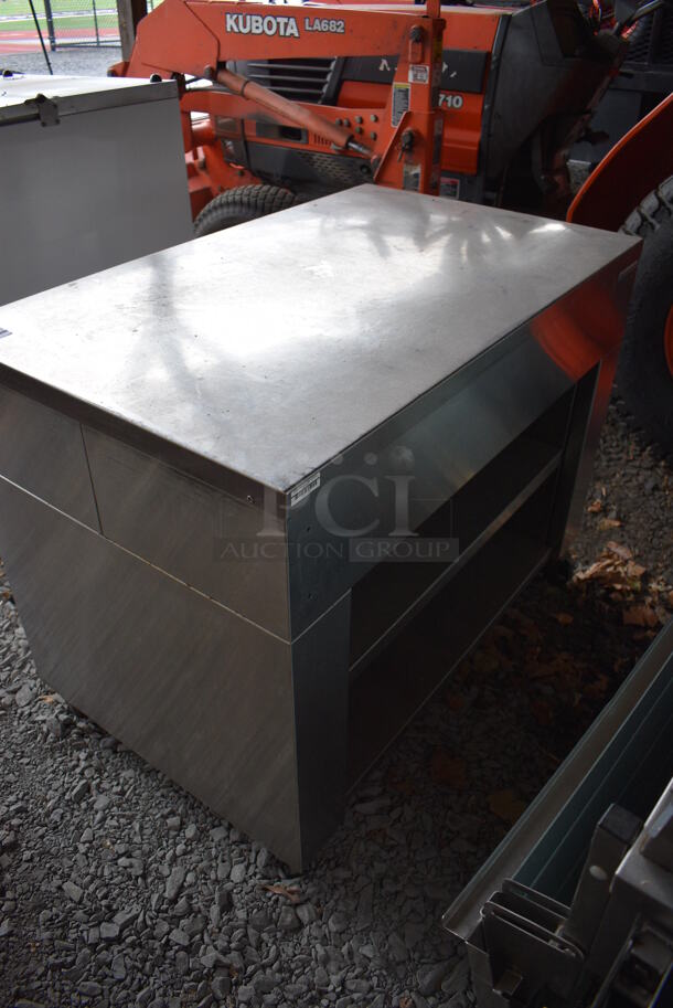 Shelleysteel Stainless Steel Counter w/ Under Shelves on Commercial Casters. BUYER MUST REMOVE. 46x28x36. (stadium) - Image 1 of 8