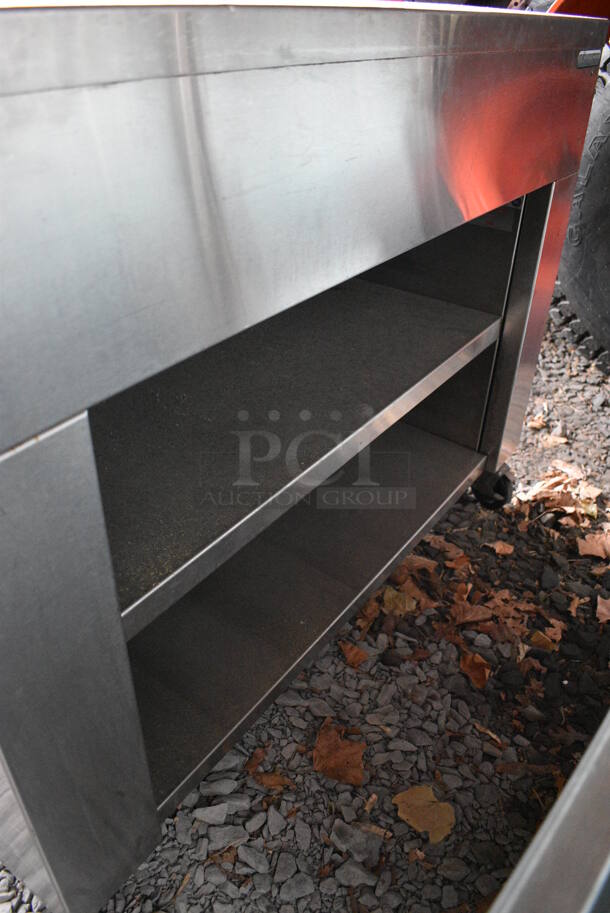 Shelleysteel Stainless Steel Counter w/ Under Shelves on Commercial Casters. BUYER MUST REMOVE. 46x28x36. (stadium) - Image 3 of 8
