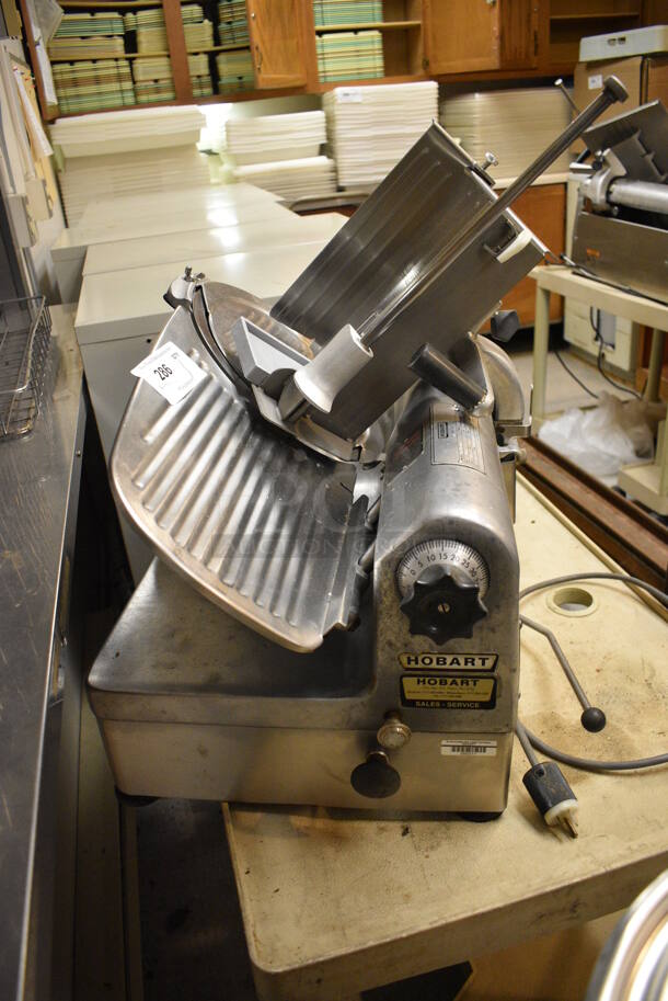 Hobart Model 1712 Stainless Steel Commercial Countertop Automatic Meat Slicer and Tan Poly Cart. 115 Volts, 1 Phase. Includes 24x16x26. (Clearview Elementary - Kitchen) - Image 6 of 7