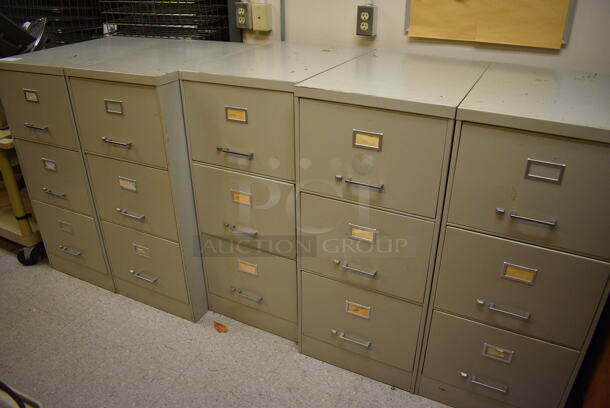 5 Tan Metal 3 Drawer Filing Cabinets. BUYER MUST REMOVE. 18x27x41. 5 Times Your Bid! (Clearview Elementary - Kitchen) - Image 5 of 6