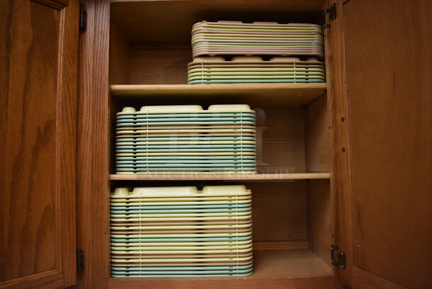 ALL ONE MONEY! Lot of Poly Trays in Cabinets and White Poly Bins and Lids on Countertop. BUYER MUST REMOVE. Includes 18x25x3. (Clearview Elementary - Kitchen) - Image 5 of 6
