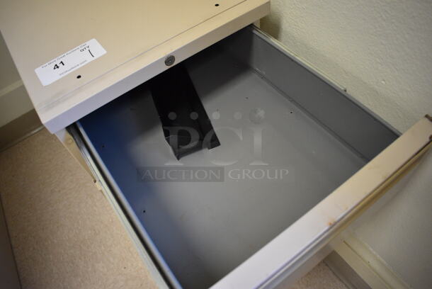 Tan Metal 3 Drawer Filing Cabinet. BUYER MUST REMOVE. 15x29x28. (Clearview Elementary - Room 10) - Image 3 of 5
