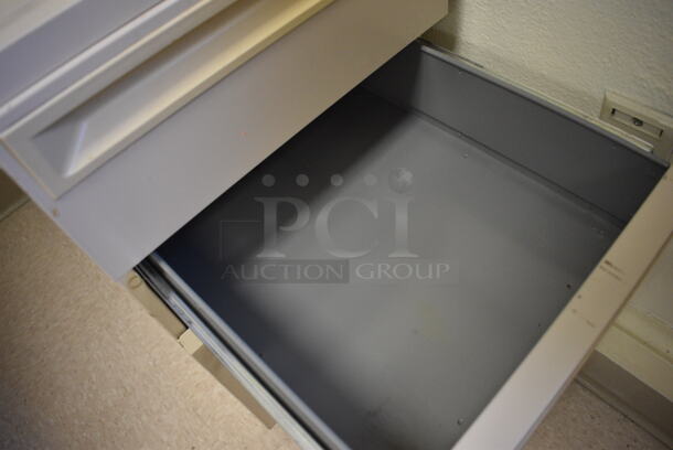 Tan Metal 3 Drawer Filing Cabinet. BUYER MUST REMOVE. 15x29x28. (Clearview Elementary - Room 10) - Image 4 of 5