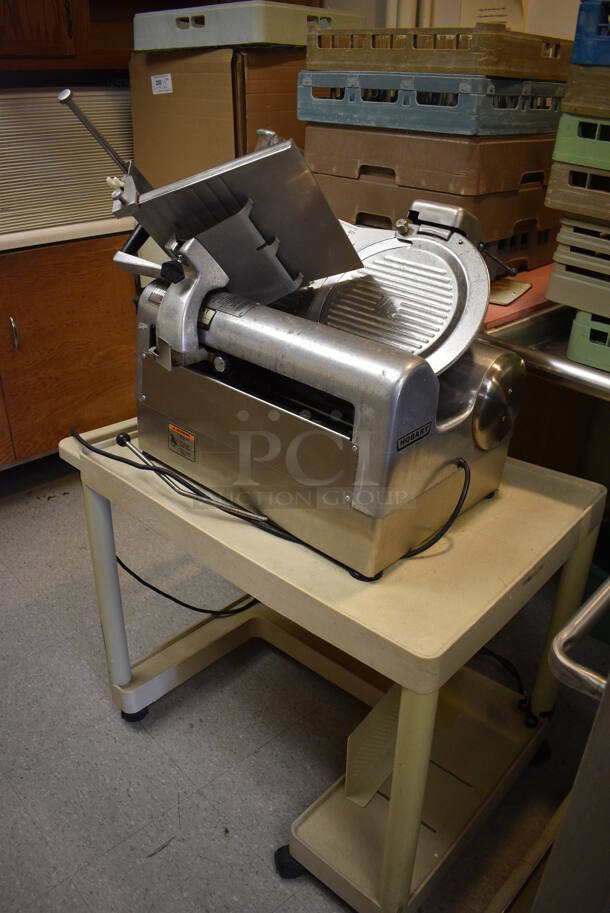 Hobart Model 1712E Stainless Steel Commercial Countertop Automatic Meat Slicer w/ Blade Sharpener and Tan Poly Cart. 115 Volts, 1 Phase. Includes 35x24x27.5. (Clearview Elementary - Kitchen) - Image 2 of 9