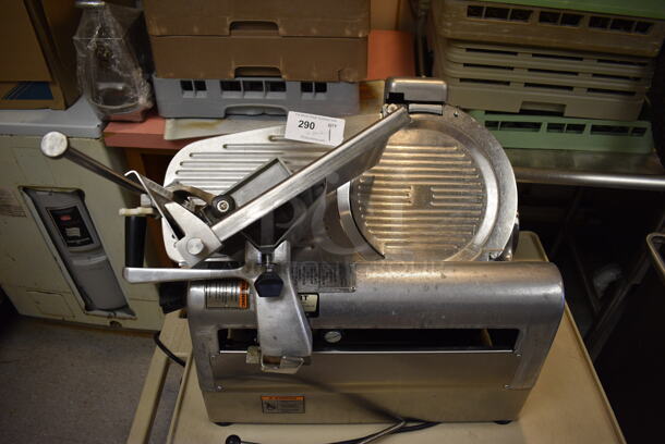 Hobart Model 1712E Stainless Steel Commercial Countertop Automatic Meat Slicer w/ Blade Sharpener and Tan Poly Cart. 115 Volts, 1 Phase. Includes 35x24x27.5. (Clearview Elementary - Kitchen) - Image 3 of 9