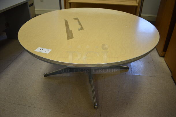 Wood Pattern Round Table. BUYER MUST REMOVE. 48x48x23. (Clearview Elementary - Room 10)