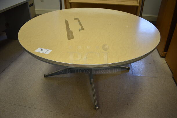 Wood Pattern Round Table. BUYER MUST REMOVE. 48x48x23. (Clearview Elementary - Room 10) - Image 1 of 3