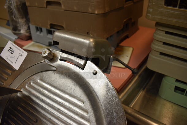 Hobart Model 1712E Stainless Steel Commercial Countertop Automatic Meat Slicer w/ Blade Sharpener and Tan Poly Cart. 115 Volts, 1 Phase. Includes 35x24x27.5. (Clearview Elementary - Kitchen) - Image 4 of 9