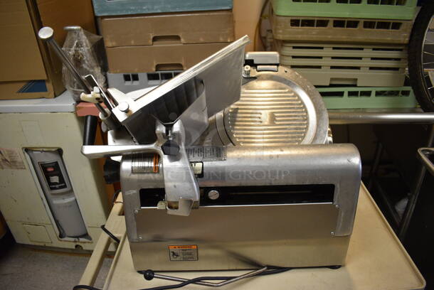 Hobart Model 1712E Stainless Steel Commercial Countertop Automatic Meat Slicer w/ Blade Sharpener and Tan Poly Cart. 115 Volts, 1 Phase. Includes 35x24x27.5. (Clearview Elementary - Kitchen) - Image 9 of 9