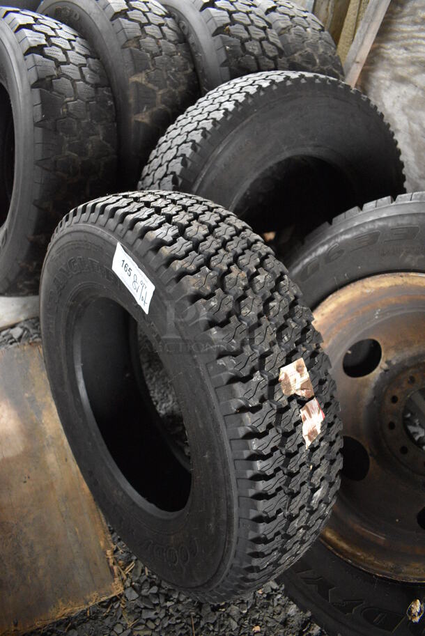 ALL ONE MONEY! Lot of 8 Various Tires Including Goodyear G633 RSD and Wrangler AT. BUYER MUST REMOVE. Includes 28x8x28. (stadium) - Image 2 of 11