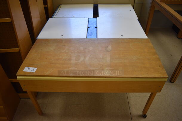 3 Various Tables w/ Lids on Casters. BUYER MUST REMOVE. Includes 45.5x20.5x25. 3 Times Your Bid! (Clearview Elementary - Room 10)