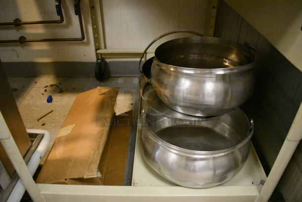 Tan Metal 2 Tier Cart on Commercial Casters w/ Metal Round Pizza Pans and Metal Bins. Includes 25.5x36x30.5. (Clearview Elementary - Kitchen) - Image 3 of 5